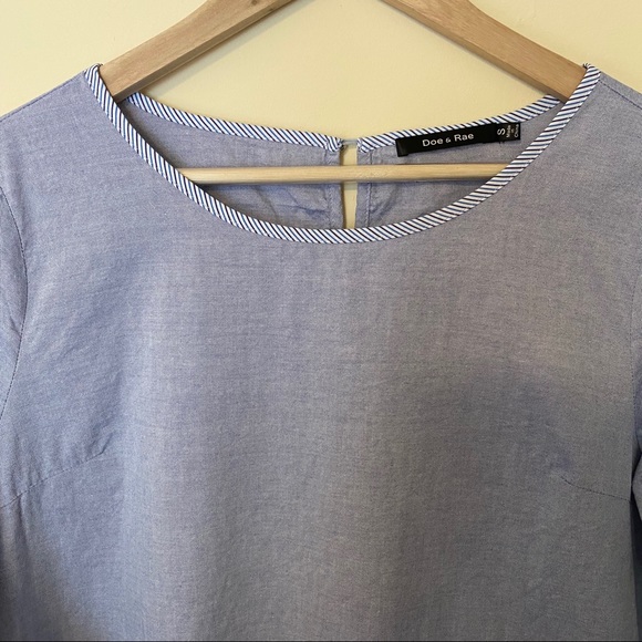 Doe & Rae Blue Striped Peplum Bell Sleeve Tunic - Picture 5 of 8